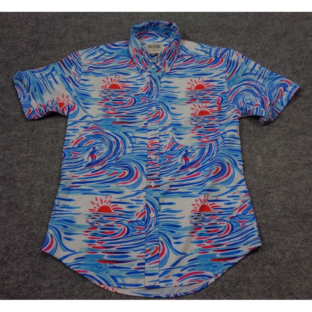 RSVLTS Shirt Mens S Blue Waves Surfer Sunset Hawaiian Dare Mighty Things - Picture 1 of 12